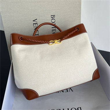 bottega veneta andiamo canvas and leather tote bag #786194
